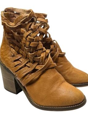 Free People Tan Braided Leather Ankle Boots